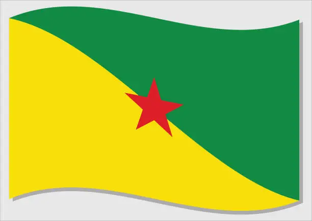 Vector illustration of Waving flag of French Guiana vector graphic. Waving Guyanese flag illustration. French Guiana country flag wavin in the wind is a symbol of freedom and independence.