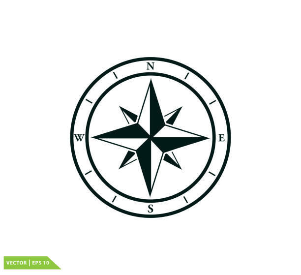 kompass-symbol-vektor-logo-design-vorlage - nautical chart drawing compass map old stock-grafiken, -clipart, -cartoons und -symbole