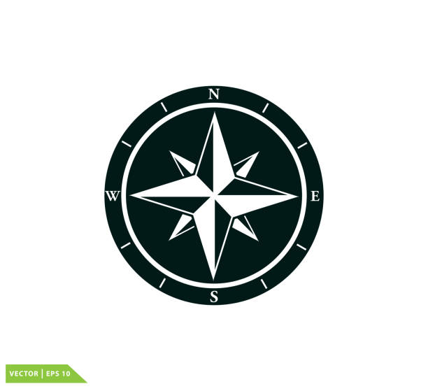 kompass-symbol-vektor-logo-design-vorlage - nautical chart drawing compass map old stock-grafiken, -clipart, -cartoons und -symbole