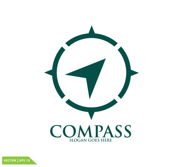 illustrazioni stock, clip art, cartoni animati e icone di tendenza di modello di design del logo vettoriale dell'icona compass - direction drawing compass map work tool