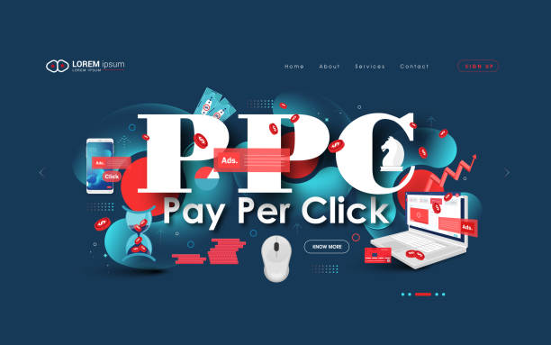 illustrazioni stock, clip art, cartoni animati e icone di tendenza di pay per click testo piatto stile, illustrazione stock elementi di progettazione - vector connection e commerce shiny