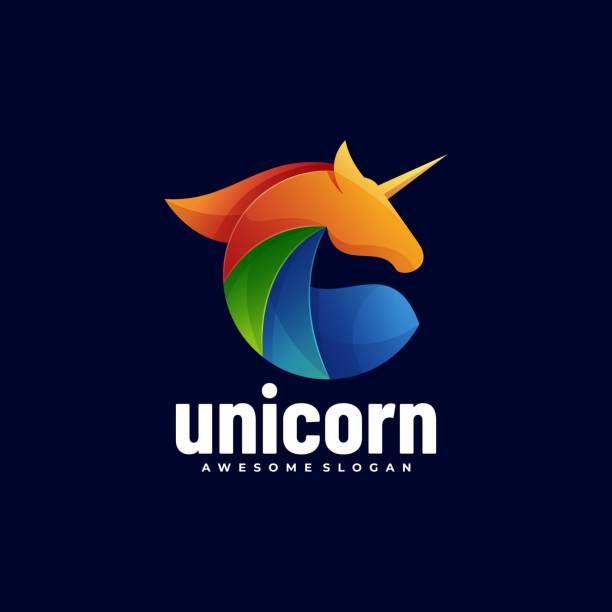 ilustraciones, imágenes clip art, dibujos animados e iconos de stock de ilustración vectorial unicornio degradado colorido estilo. - unicornio cabeza