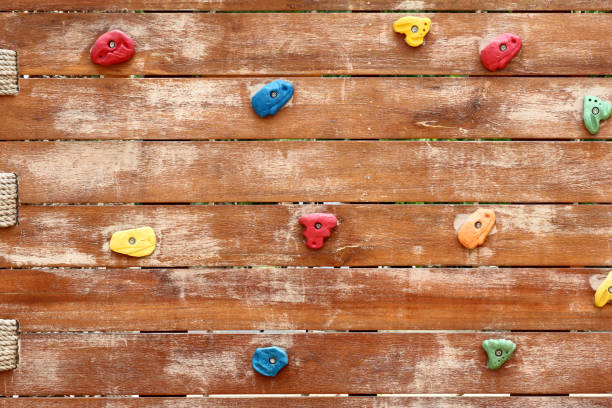 istock Wooden wall climbing simulation background. Sports extreme 1265882023
