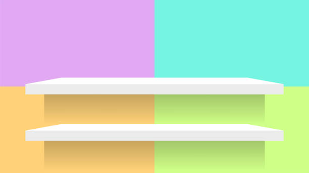 istock pastel wall mosaic tiles and plank shelf white for product display, simple wall square pattern and table shelves shelf for cosmetics, wall pastel soft, table plank on pastel color square shape 1265882145