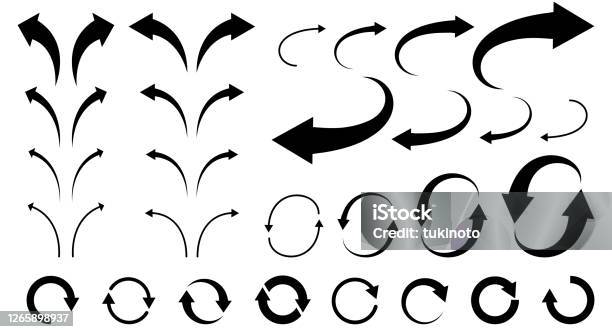 彎曲箭頭的插圖集向量圖形及更多箭頭符號圖片 - 箭頭符號, 曲線, 轉