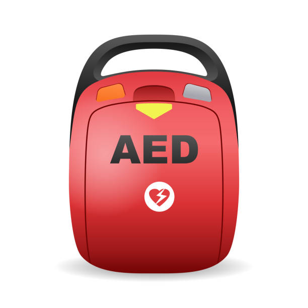 stockillustraties, clipart, cartoons en iconen met aed - geautomatiseerd extern defibrillatorapparaat - defibrillator