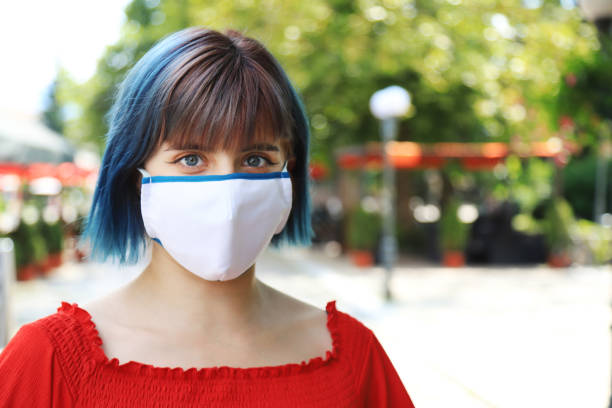 istock Young woman wearing face protective mask 1265912351