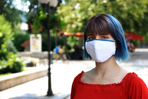 istock Young woman wearing face protective mask 1265912353
