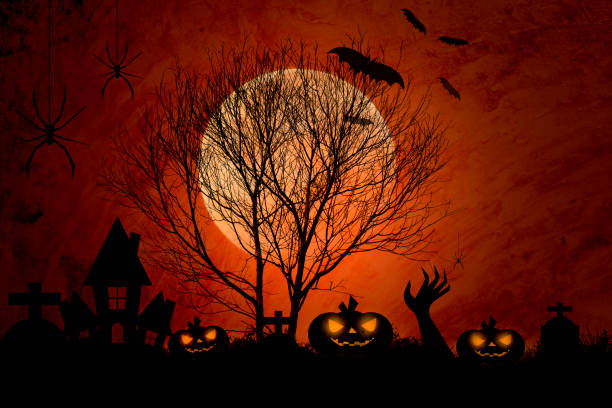 istock Full moon with red Halloween night background 1265915759