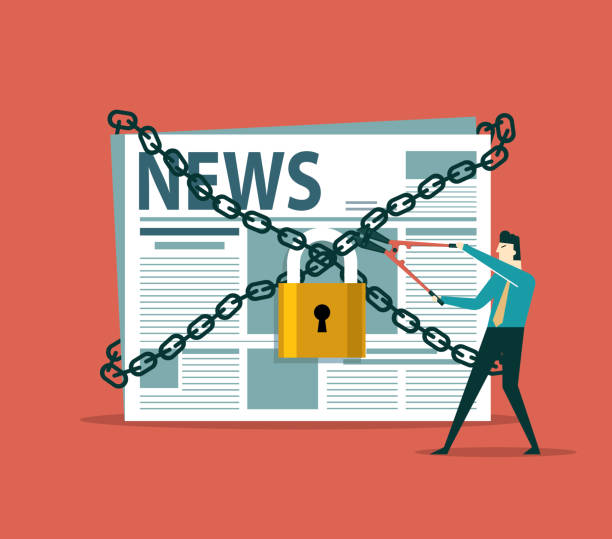 newspapers with metal chain newspapers with metal chain, Freedom of the press bolt cutter stock illustrations