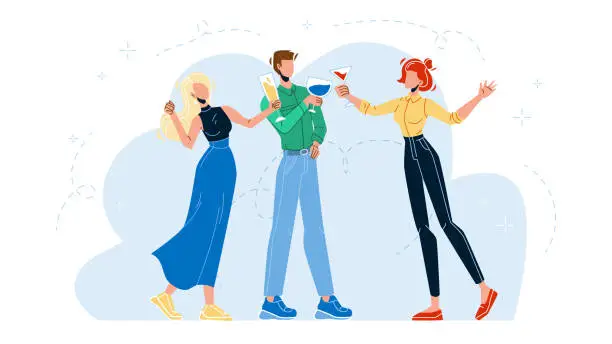 Vector illustration of Friends Drinking Alcoholic Drinks On Party Vector