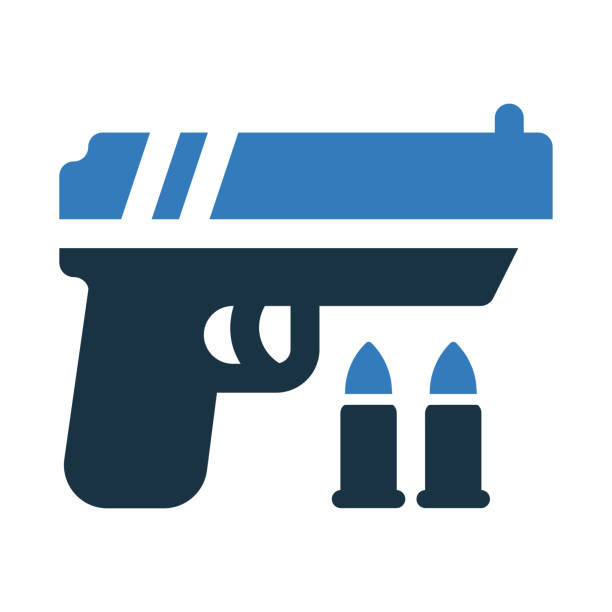 Pistol and bullet, weapon icon design Pistol and bullet, weapon icon. Perfect use for print media, web, stock images, commercial use or any kind of design project. military symbol computer icon war stock illustrations