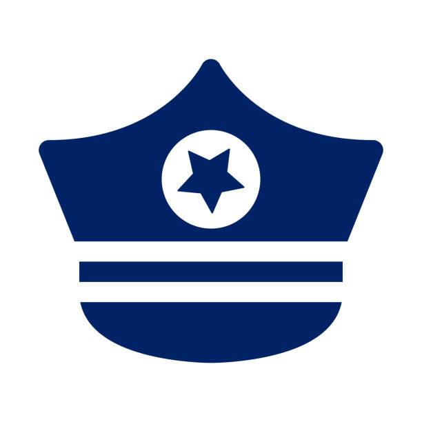 ilustrações de stock, clip art, desenhos animados e ícones de blue color police hat icon - police helmet