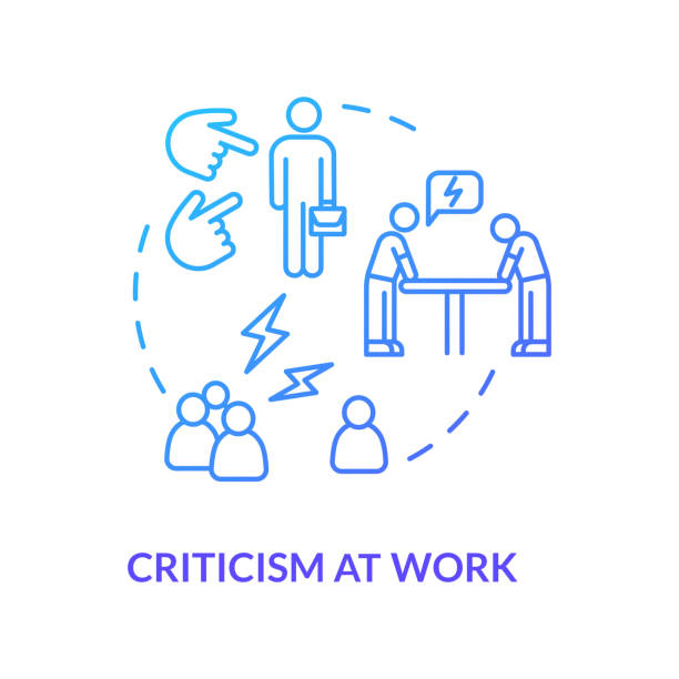 Criticism at work blue concept icon Criticism at work blue concept icon. Overwhelmed secretary. Negative feedback. Toxic situation. Rude shouting. Burnout cause idea thin line illustration. Vector isolated outline RGB color drawing angry general manager stock illustrations