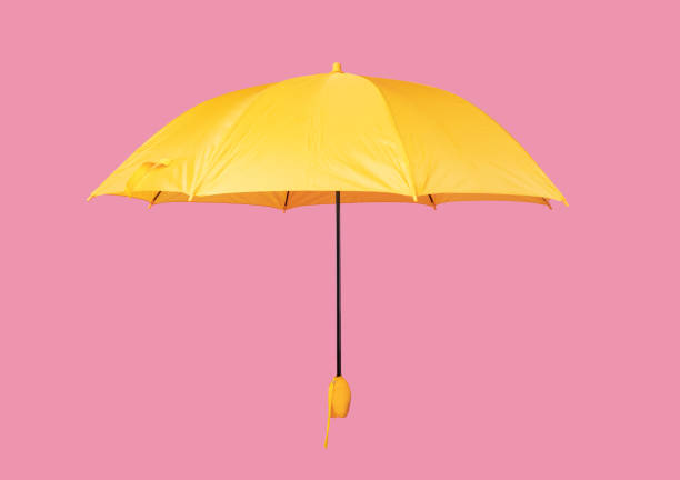 istock Opened yellow umbrella isolated on pink background 1265934198