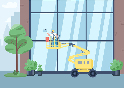 Window Claning Animation Building Windows Cleaning Flat Color Vector Illustration Stock ...