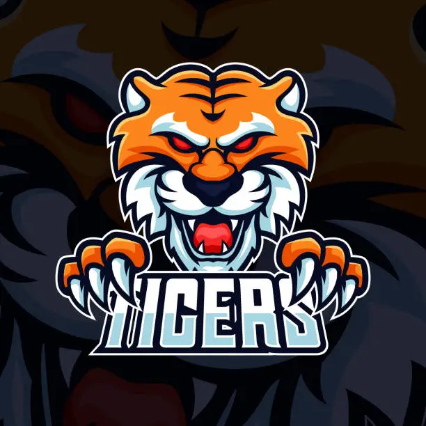 Vector illustration of Beast Tiger head with paws and team text mascot symbol vector. Modern Illustration esport gaming template design with club name typography