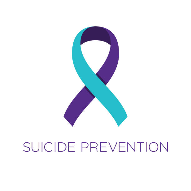 ilustrações de stock, clip art, desenhos animados e ícones de suicide prevention ribbon. purple and turquoise color. disease prevention, diagnosis, treatment, cure and support campaign. - preventative