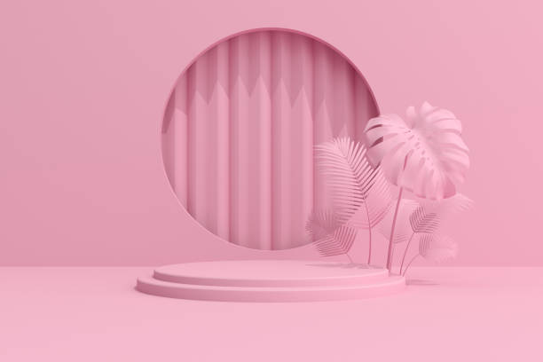 istock 3D rendering of geometry podium with plant. 1265947334