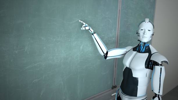 istock Humanoid Robot Chalk Board Hint Teacher 1265956642