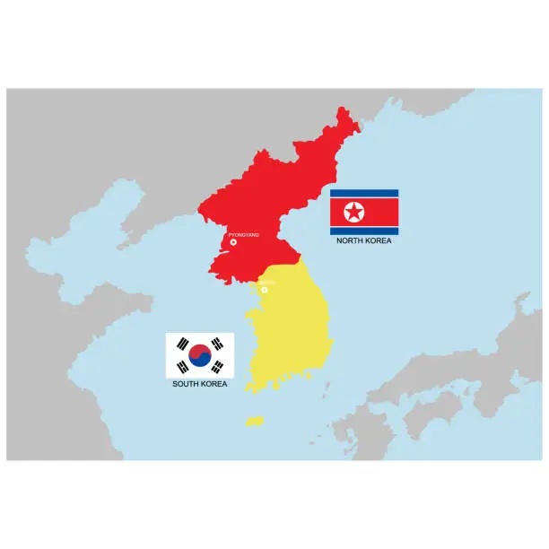 Vector illustration of vector map of south and north korea