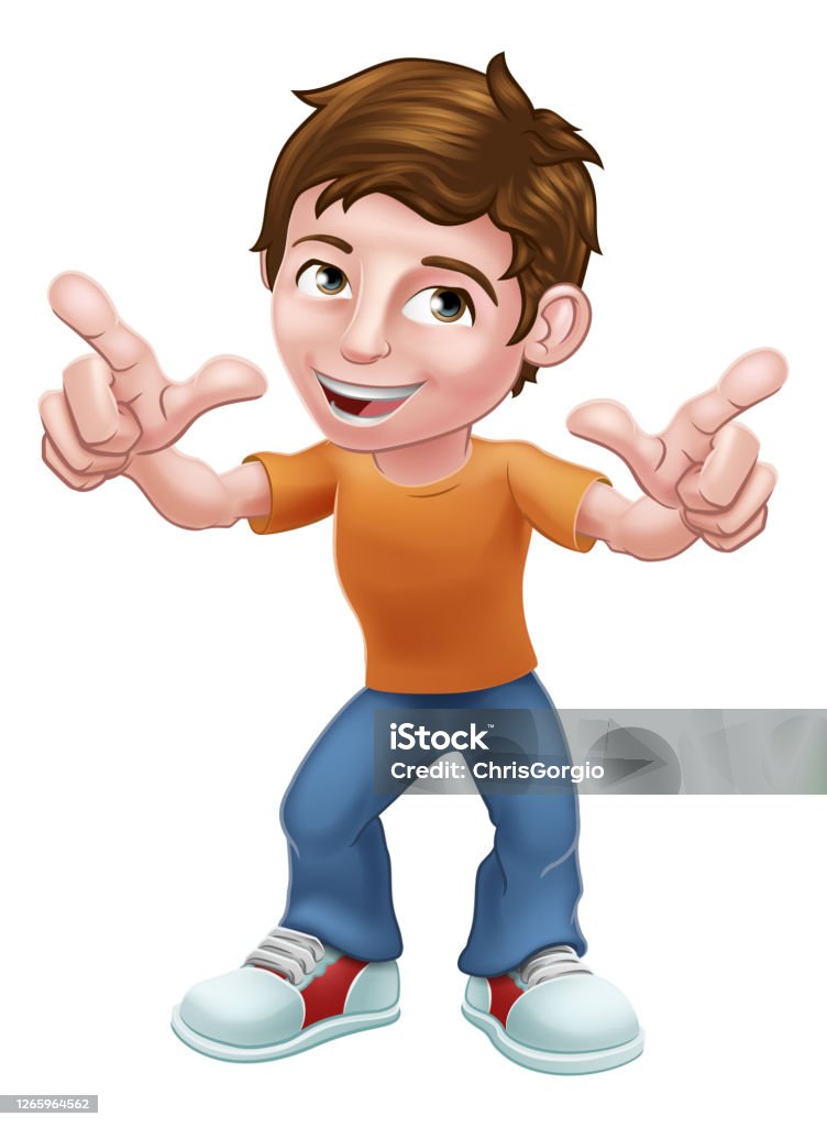 Boy Child Cartoon Character Pointing Stock Illustration - Download Image  Now - Three Dimensional, Child, Fictional Character - iStock