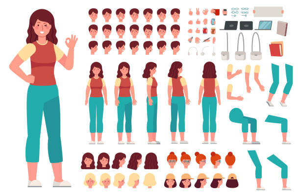 Cartoon Female Character Kit Woman Casual Clothes Animation Body Parts Girl  Constructor With Hand Gestures And Various Heads Vector Set Stock  Illustration - Download Image Now - iStock