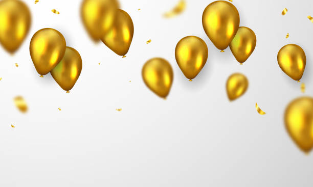 istock Celebration party banner with Gold balloons background. Sale Vector illustration. Grand Opening Card luxury greeting rich. 1265965393