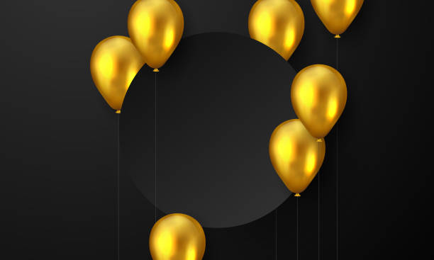 istock Celebration party banner with Gold balloons background. Sale Vector illustration. Grand Opening Card luxury greeting rich. 1265965731