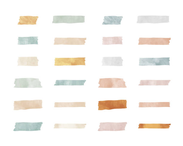 Set of illustrations of various colors and patterns of washi tape Set of illustrations of various colors and patterns of washi tape scotch tape stock illustrations