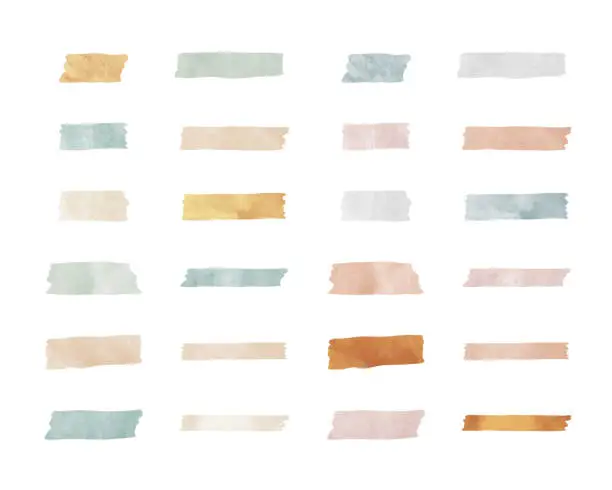 Vector illustration of Set of illustrations of various colors and patterns of washi tape