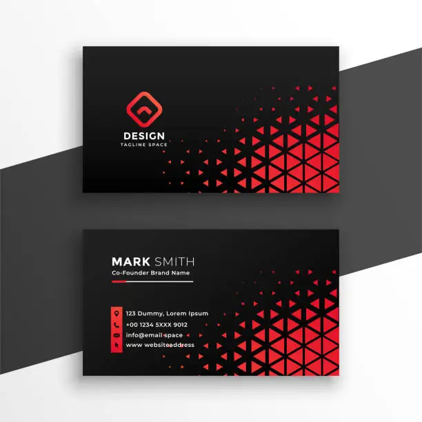 Vector illustration of black business card with red triangle shapes design