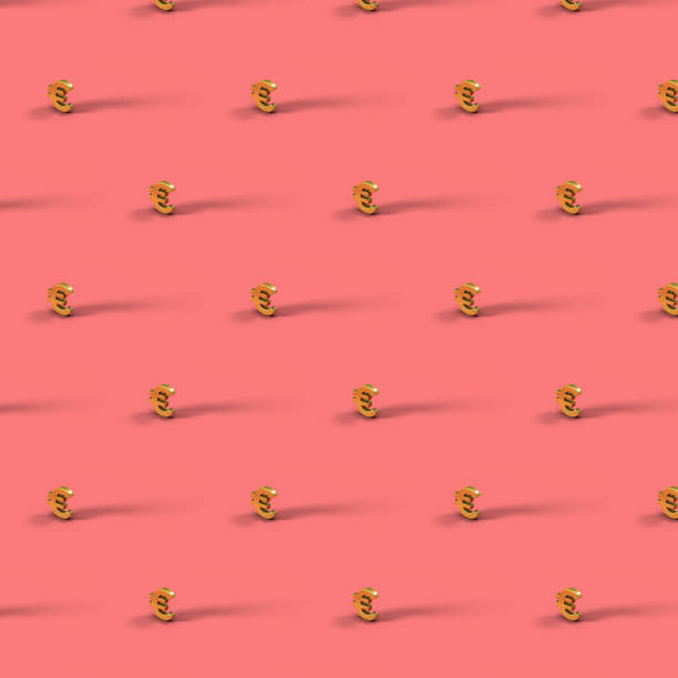 istock Pattern of golden 3D rendering euro currency isolated on pink background. 1265990224