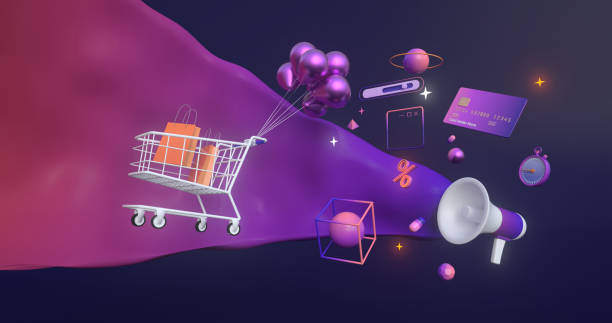 istock 3d rendering of magaphone and shopping cart. 1265991403