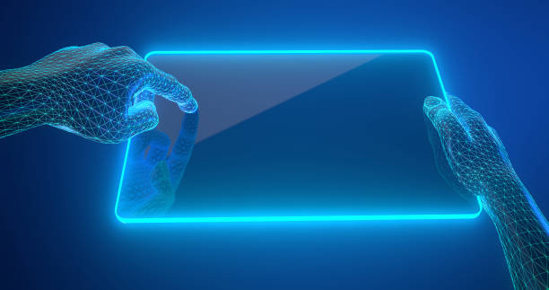 istock 3d rendering of Tablet and hand touch screen. 1265991929