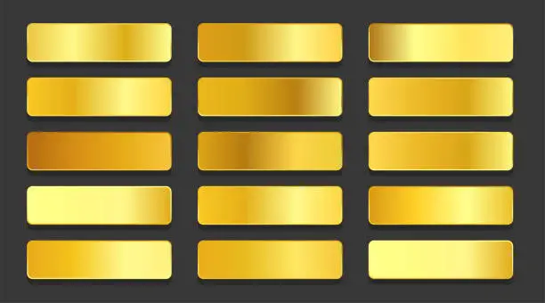 Vector illustration of yellow gold gradients metallic gradients set design