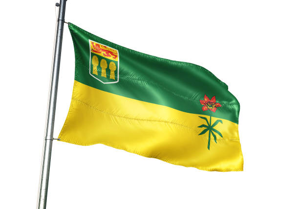 Saskatchewan of Canada flag waving with white background 3d illustration