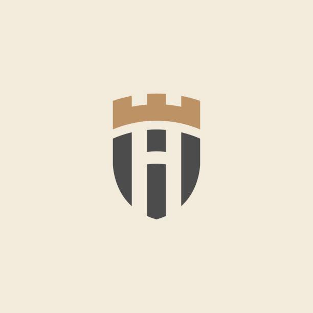 ilustrações, clipart, desenhos animados e ícones de monograma da carta h heráldica. design mínimo elegante. letra h + crown + shield. - 1466