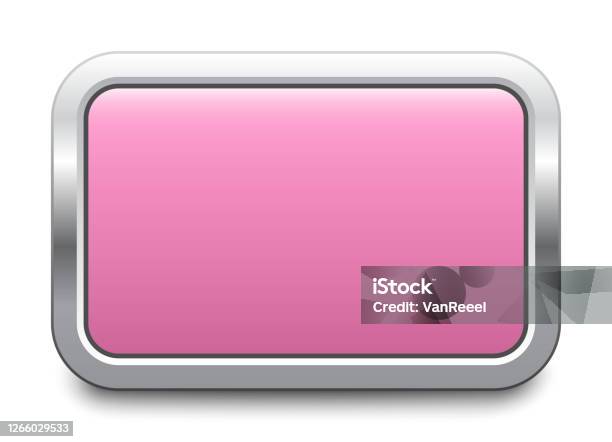 Rectangular Pink Metal Button Isolated On A White Background Blank ...