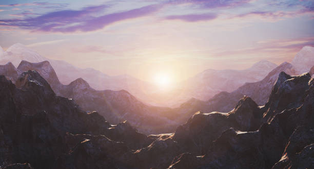 istock Background with a purple sunset among the mountains. 3d rendering 1266030105
