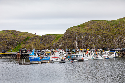 Stykkisholmur, Snaefellsness, Western Iceland, June 28, 2020: Small fishing boats in the harbor