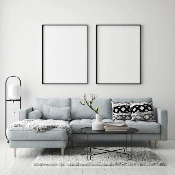 istock mock up poster frame in modern interior background, scandinavian style, 3D render 1266037038
