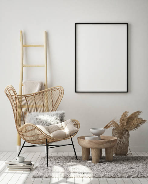 istock mock up poster frame in modern interior background, scandinavian style, 3D render 1266037575