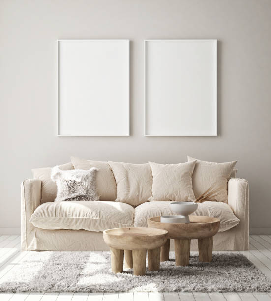 istock mock up poster frame in modern interior background, scandinavian style, 3D render 1266038231