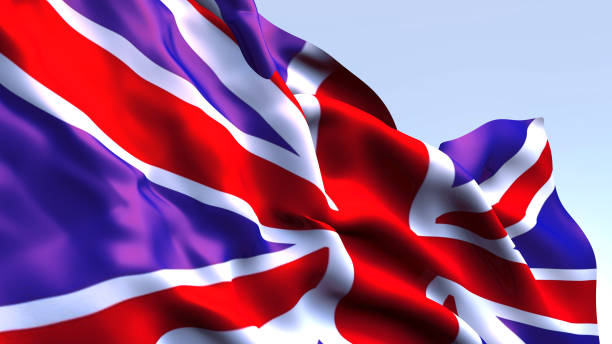 istock British flag in the wind, computer graphics. English flag, 1266038339