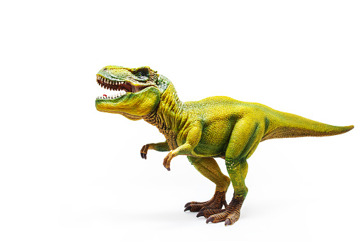 Tyrannosaurus Rex, a huge reptile from the Jurassic period, a children's toy. Figure isolated on white