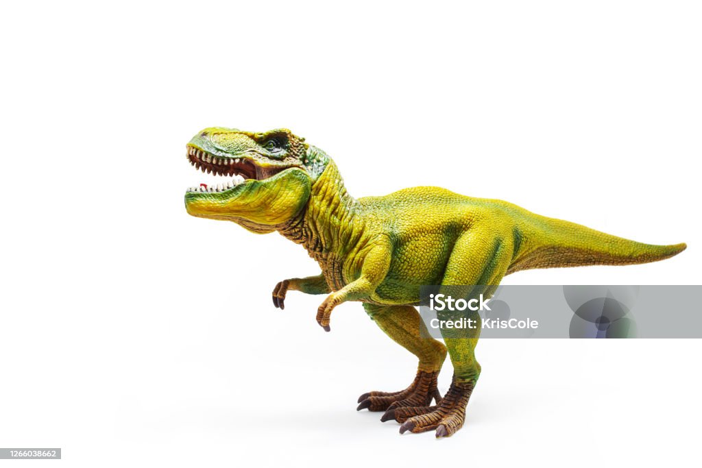 Tyrannosaurus Rex, a huge reptile from the Jurassic period, a children's toy. Tyrannosaurus Rex, a huge reptile from the Jurassic period, a children's toy. Figure isolated on white Toy Stock Photo