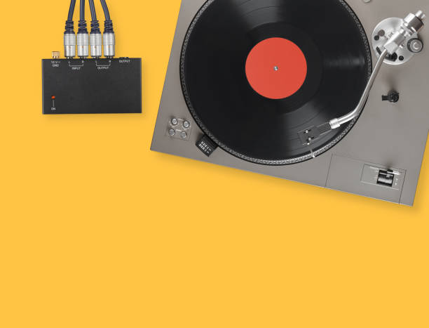 istock Vintage turntable with vinyl LP record. Top view 1266040225