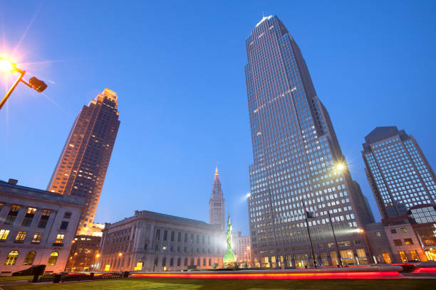 Cityscape of downtown Cleveland, USA Cityscape of downtown Cleveland, Ohio, United States terminal tower stock pictures, royalty-free photos & images