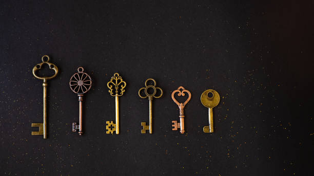 istock Many different old keys from different locks, in order in a line, flat lay. 1266044691